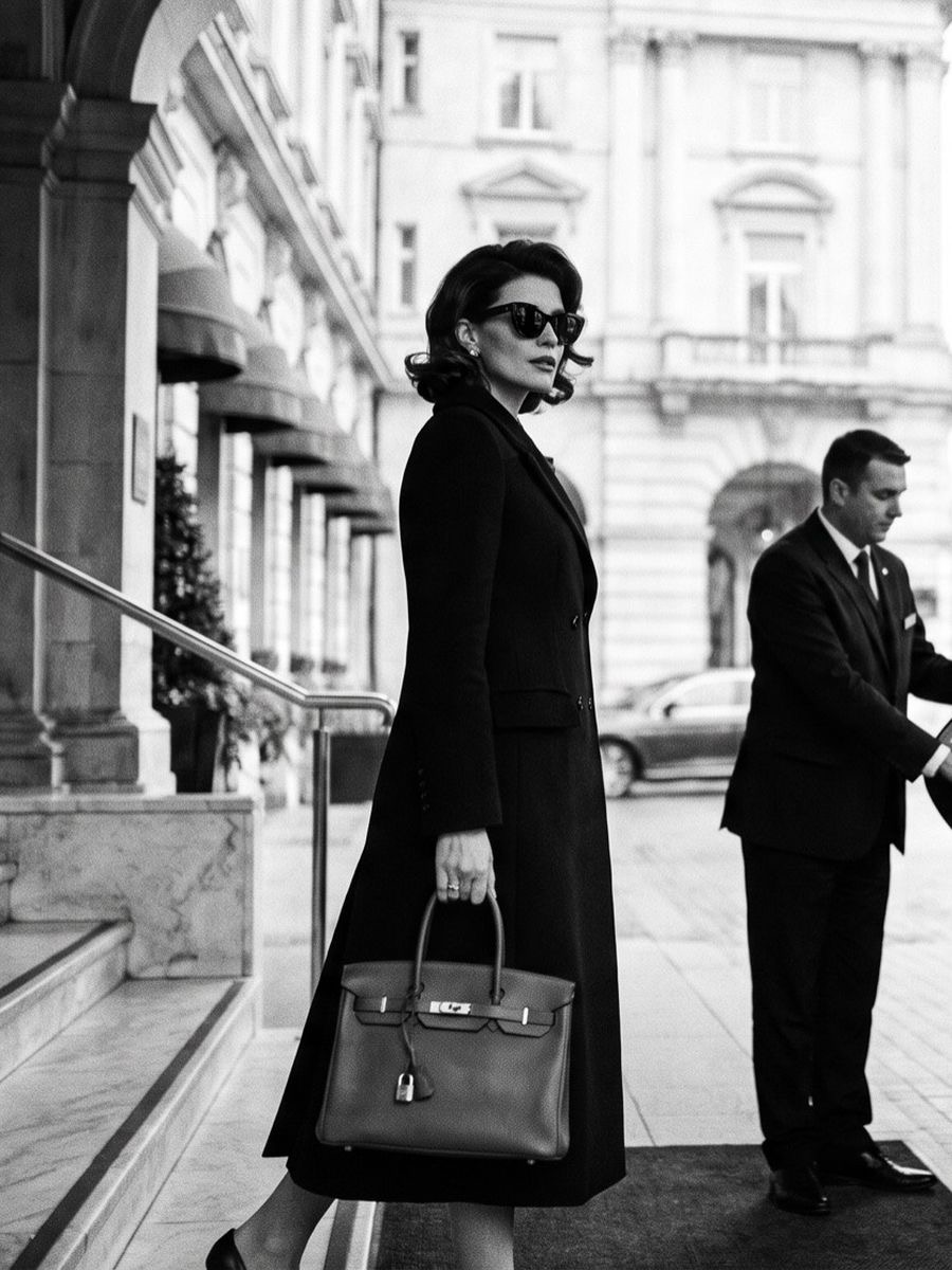 Black-and-white still of LV